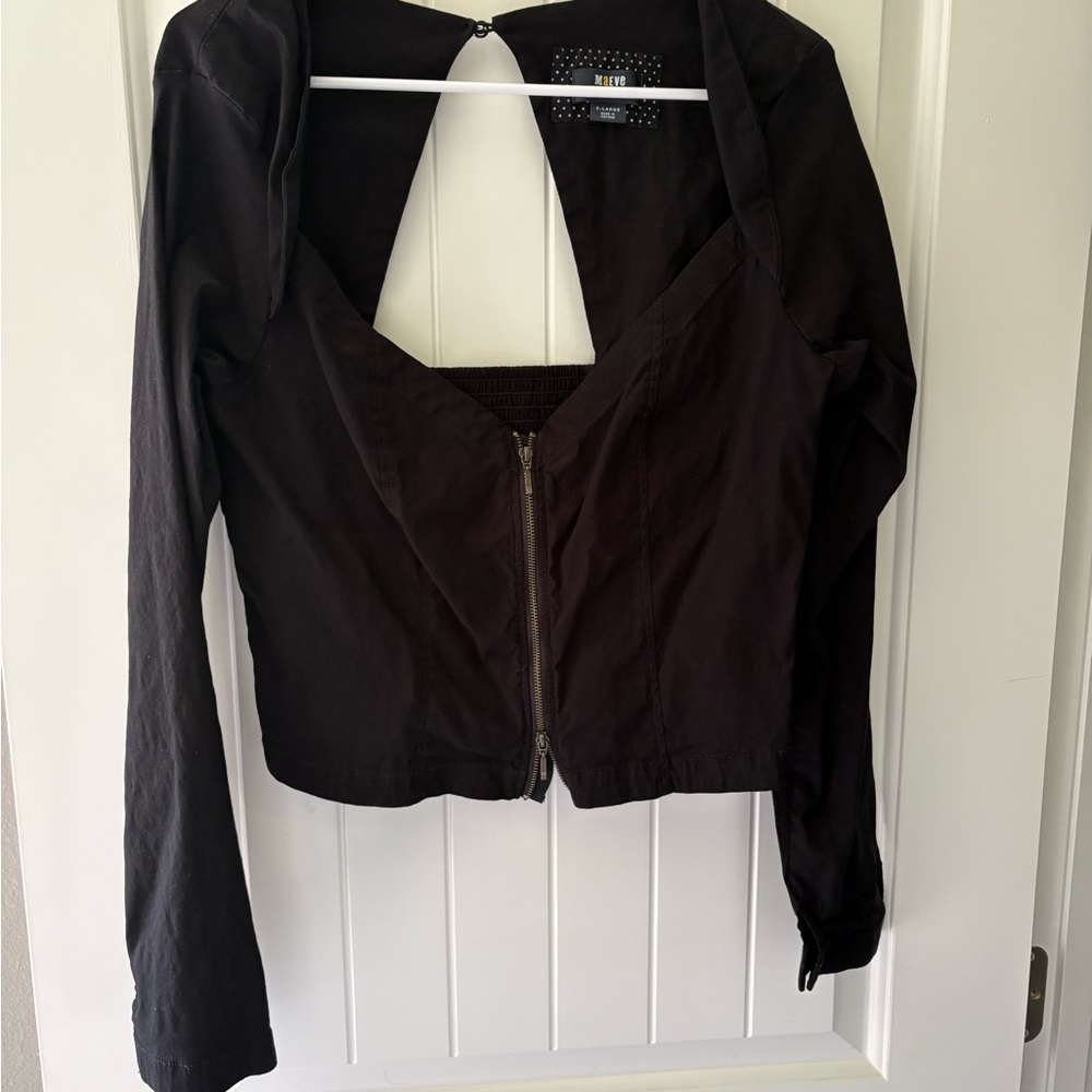 Anthropologie Maeve Black Zip Crop Top